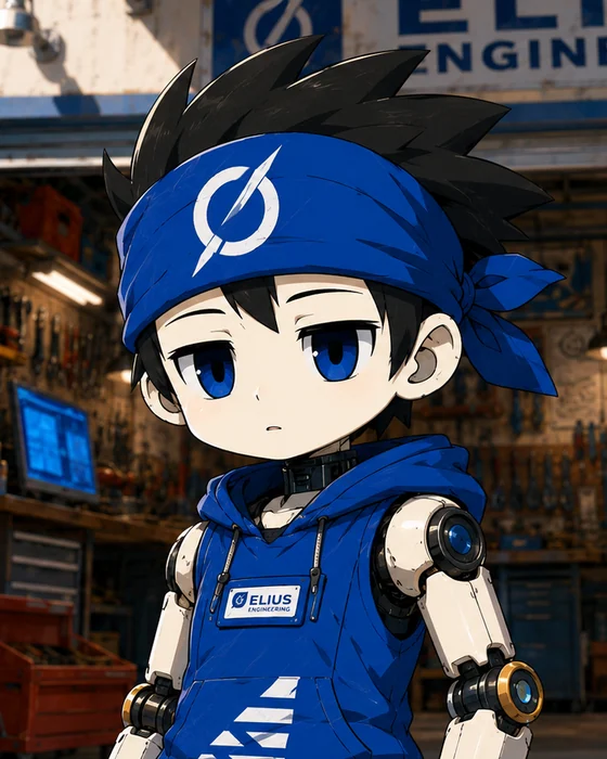 Groku wearing his blue bandana, looking quietly skeptical